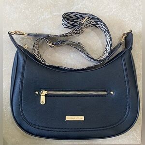 Adrienne Vittadini The Soho Hobo Handbag in black with fabric strap